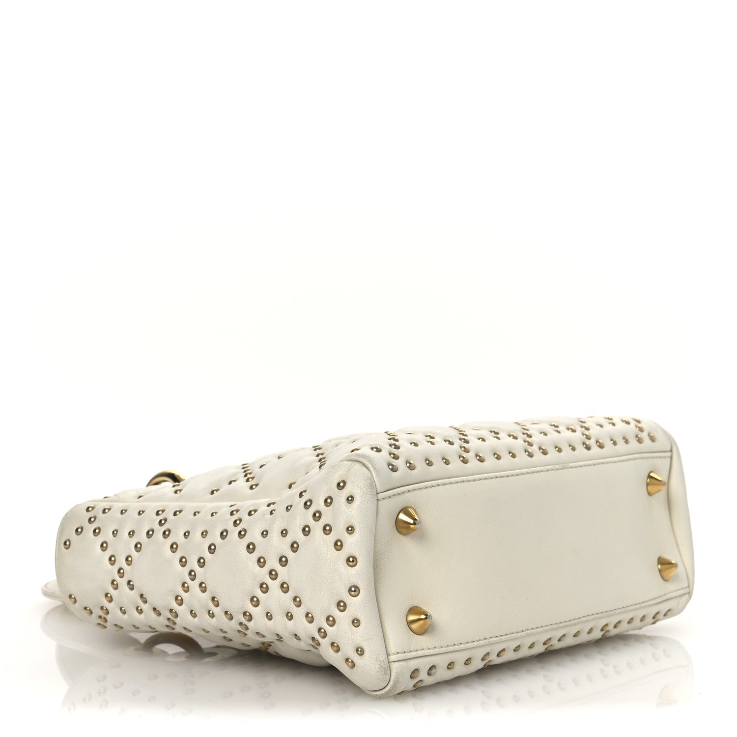 Calfskin Cannage Studded Small Supple Lady Dior White - Image 4