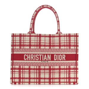 Canvas Embroidered Medium Check'n'Dior Book Tote Red Multicolor