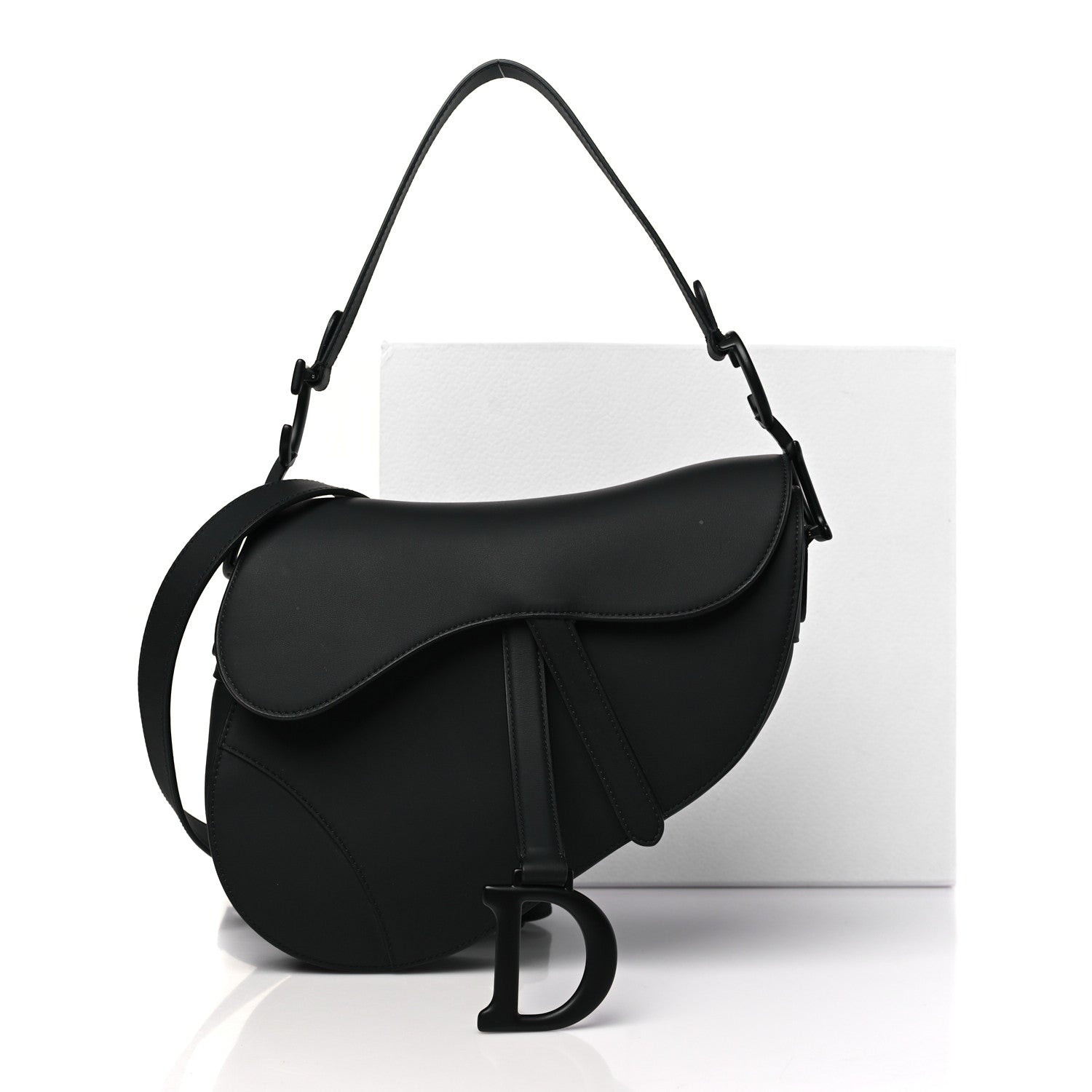 Ultra Matte Calfskin Saddle Bag With Strap Black - Image 10