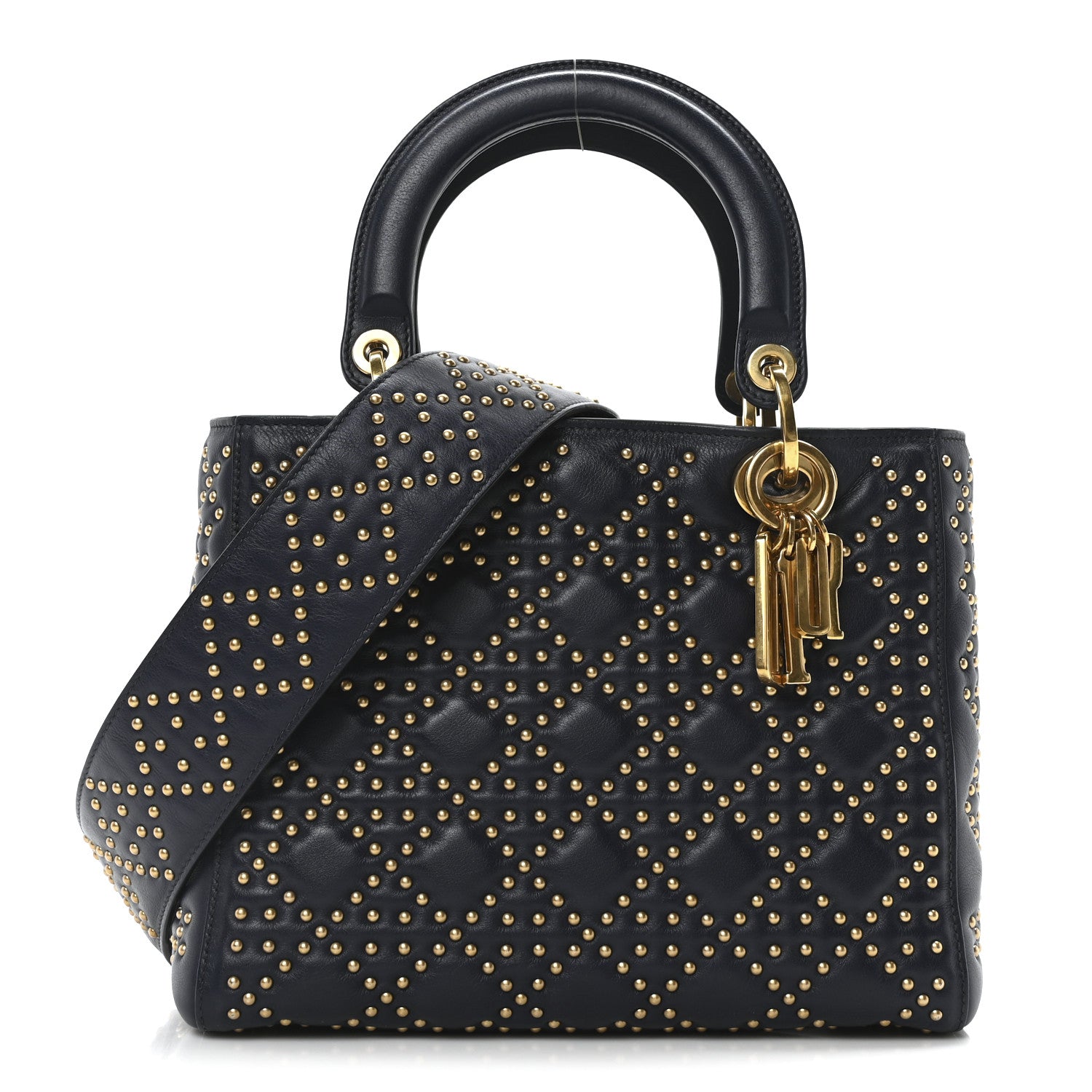 Calfskin Cannage Studded Medium Supple Lady Dior Navy