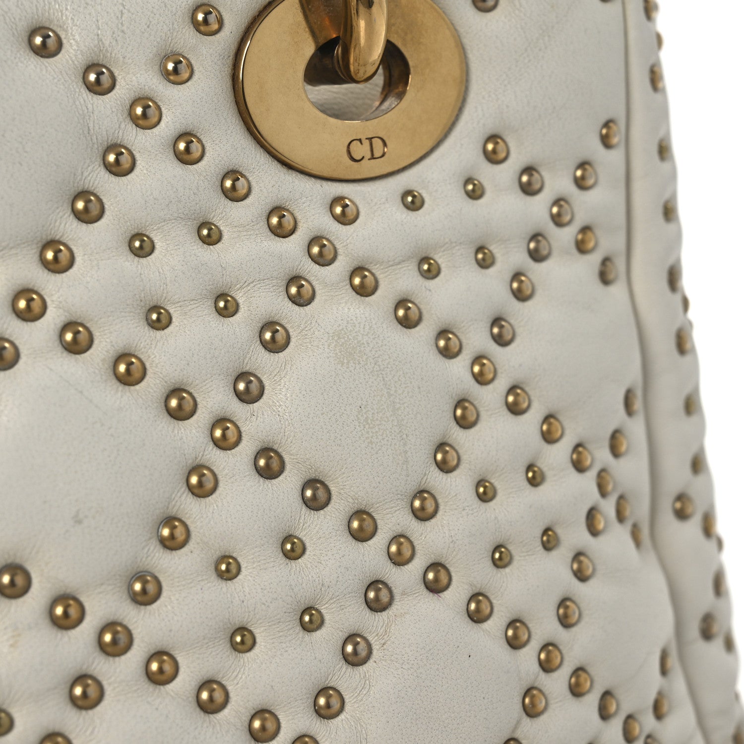 Calfskin Cannage Studded Small Supple Lady Dior White - Image 11