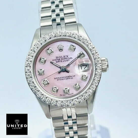 Rolex Datejust 126234 "Diamond Bezel" Premium Clone datejust pink diamond replica 32 Rolex Datejust Diamond Bezel Jubilee Replica front view