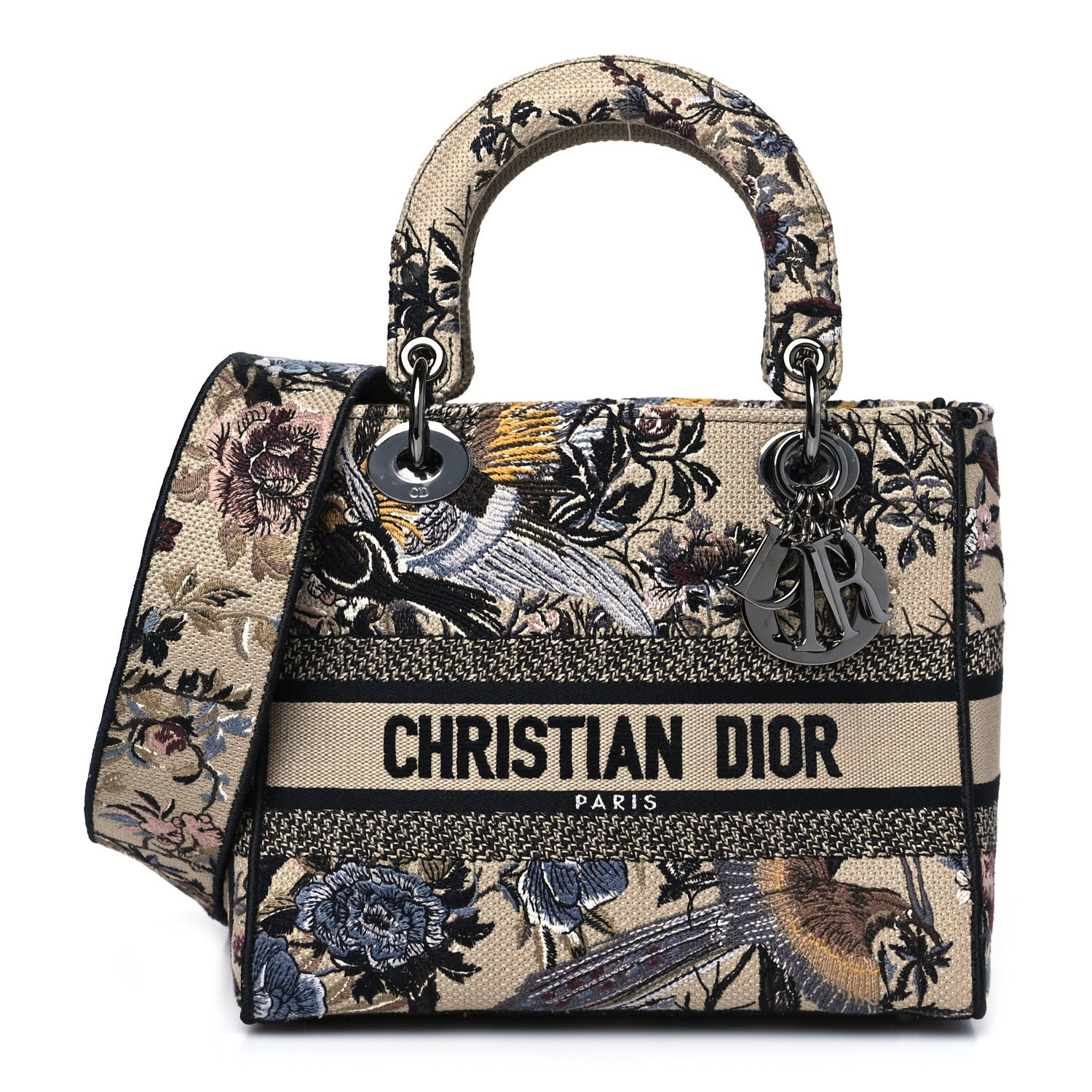 Canvas Embroidered Jardin D'Hiver Medium Lady D-Lite Beige Multicolor