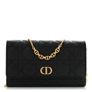 Supple Calfskin Caro Pouch with Chain Black