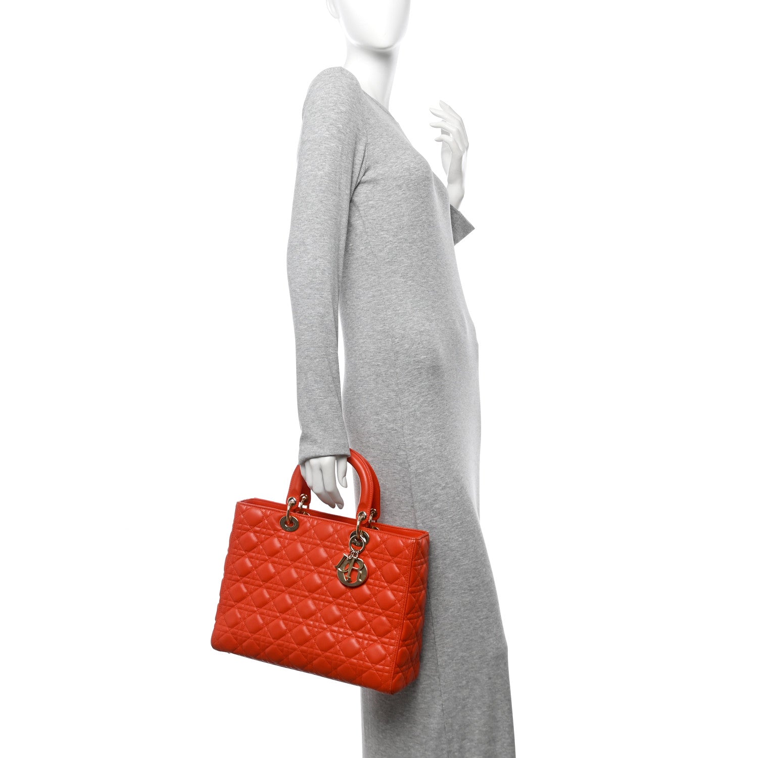Lambskin Cannage Large Lady Dior Orange - Image 2
