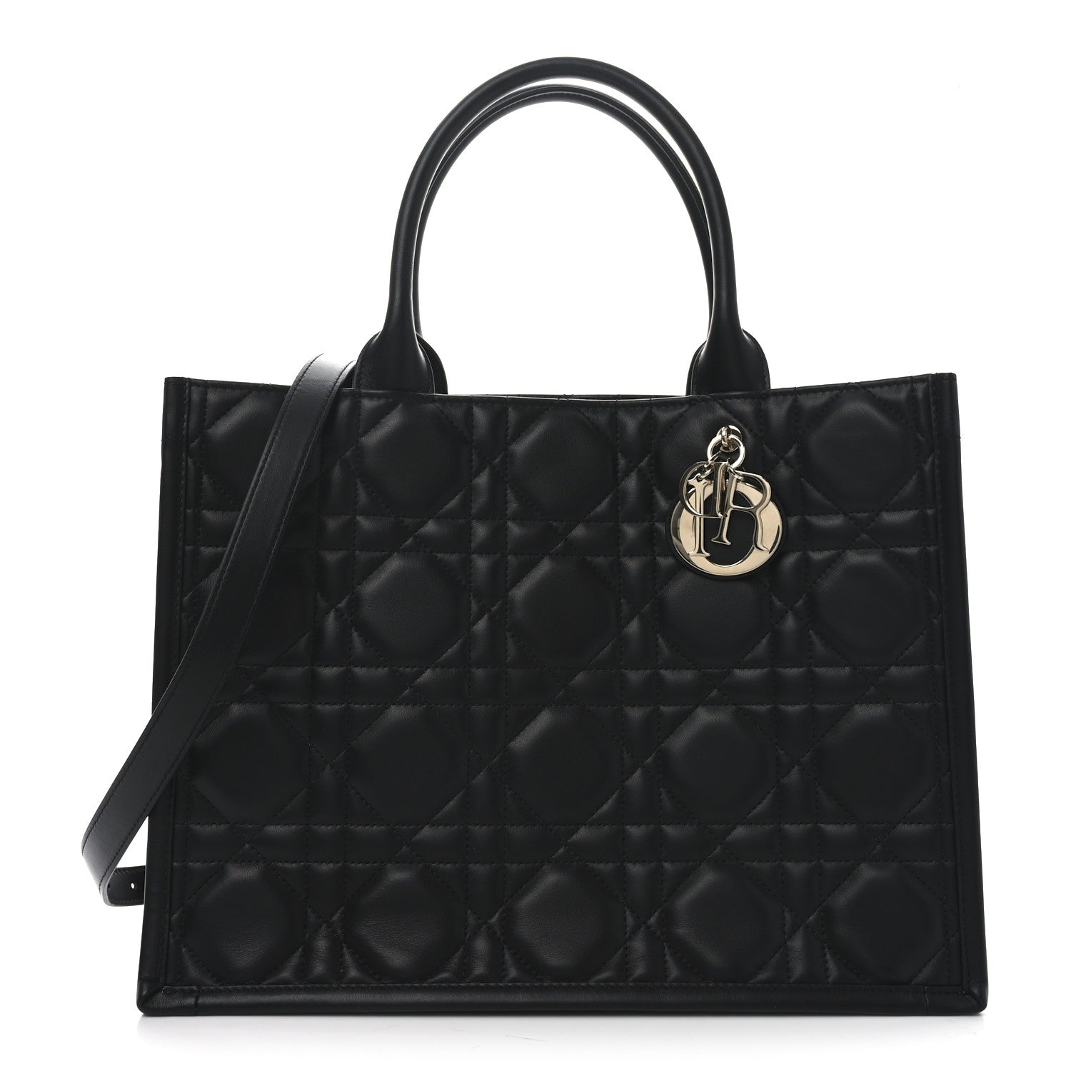 Calfskin Macro Cannage Medium Book Tote Black