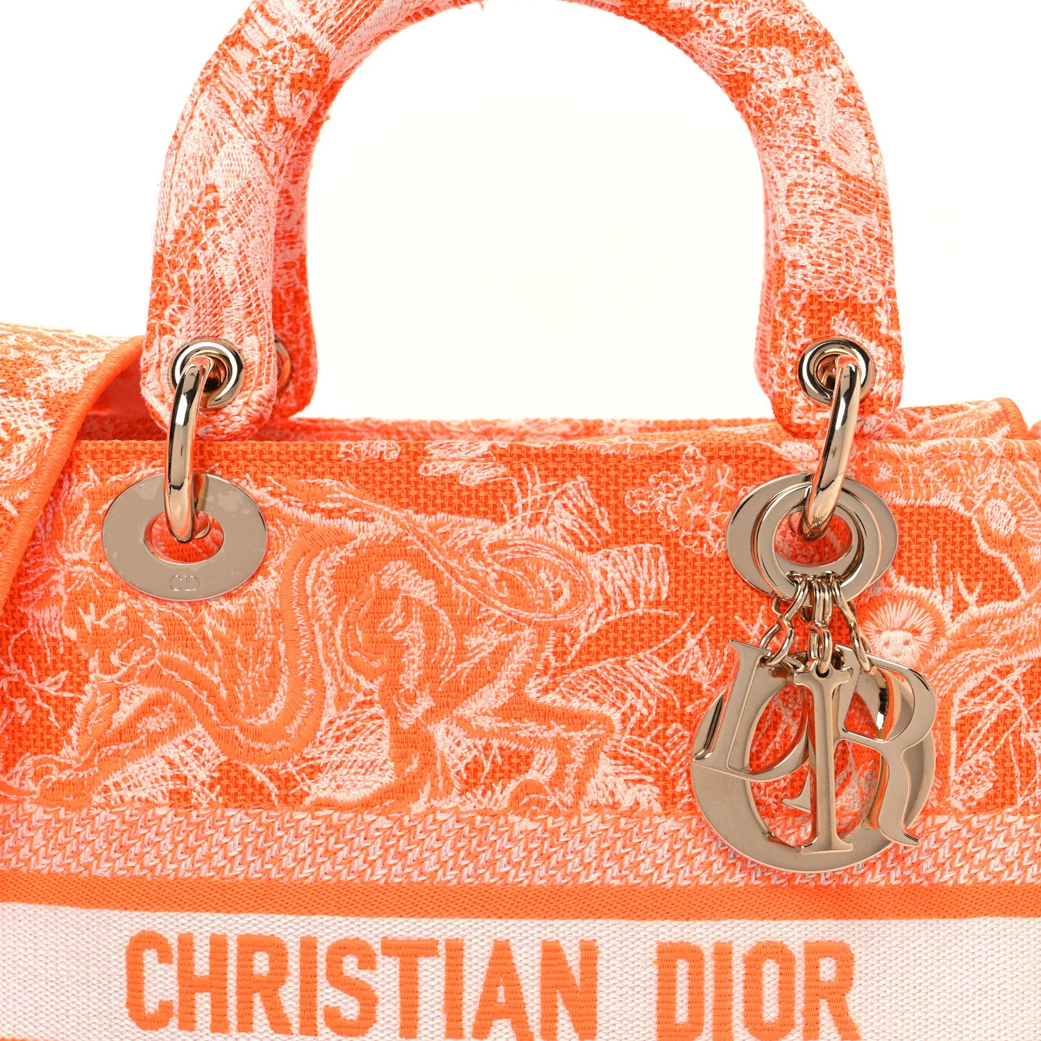 Canvas Toile De Jouy Reverse Embroidered Medium Lady D-Lite Fluorescent Orange - Image 9