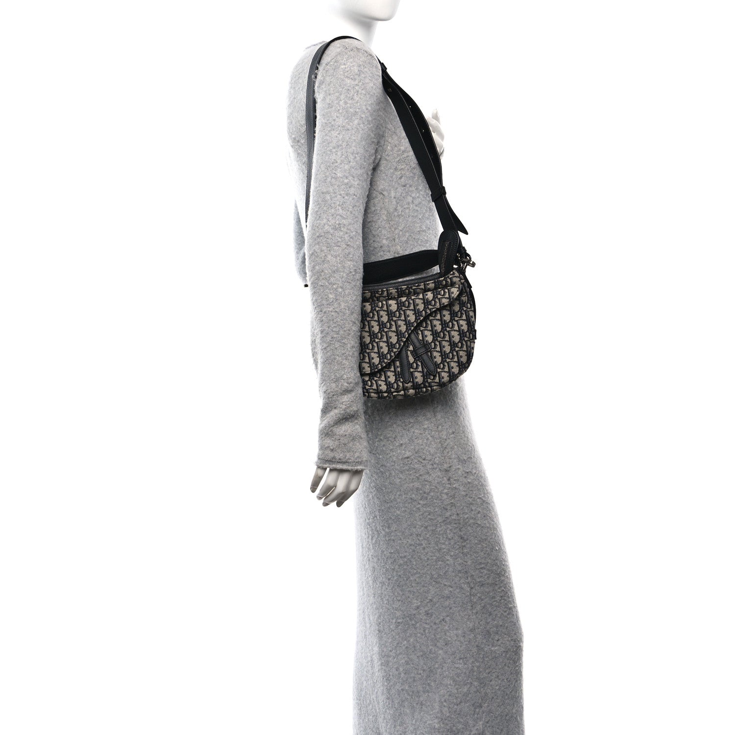 Oblique Mini Soft Saddle Bag Beige Black - Image 2