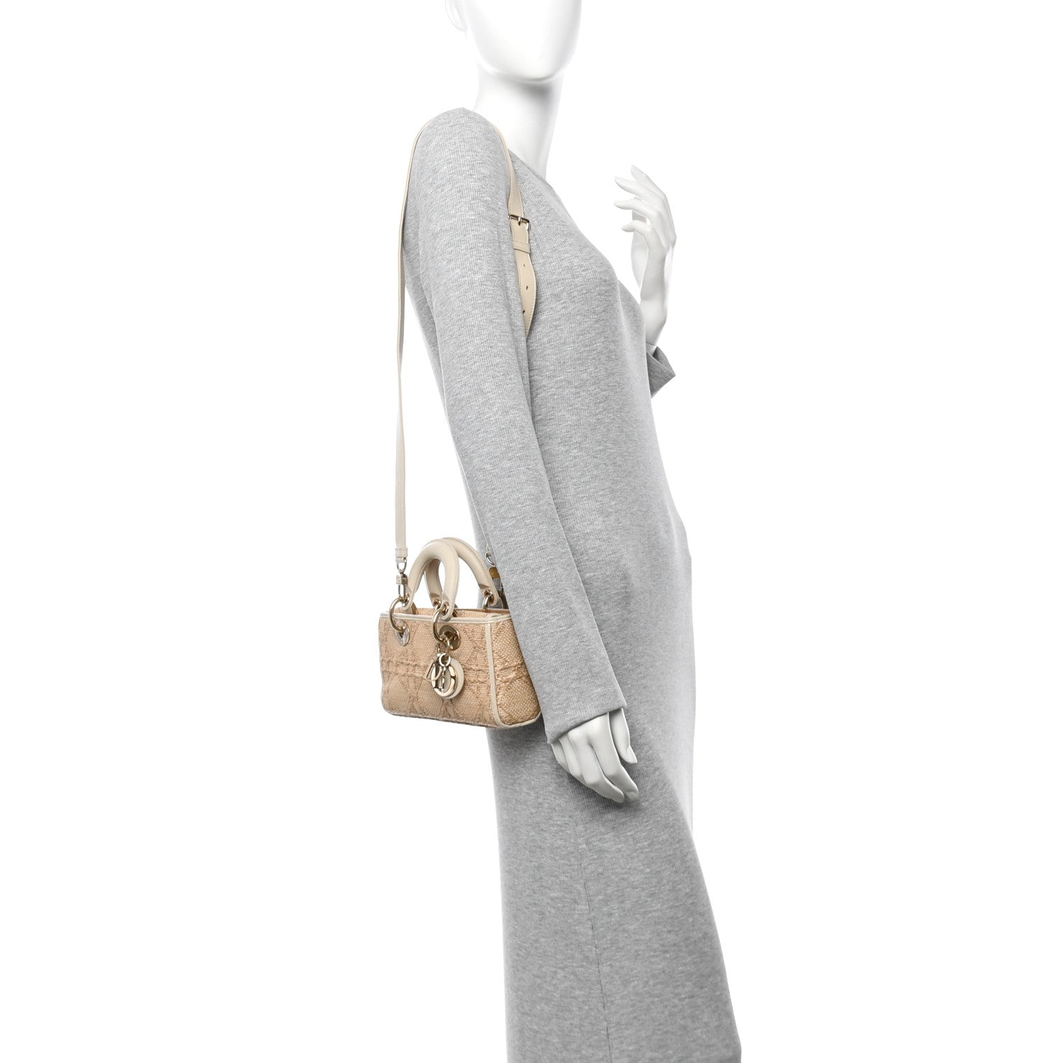 Raffia Macro Cannage Small Lady D-Joy Latte - Image 2