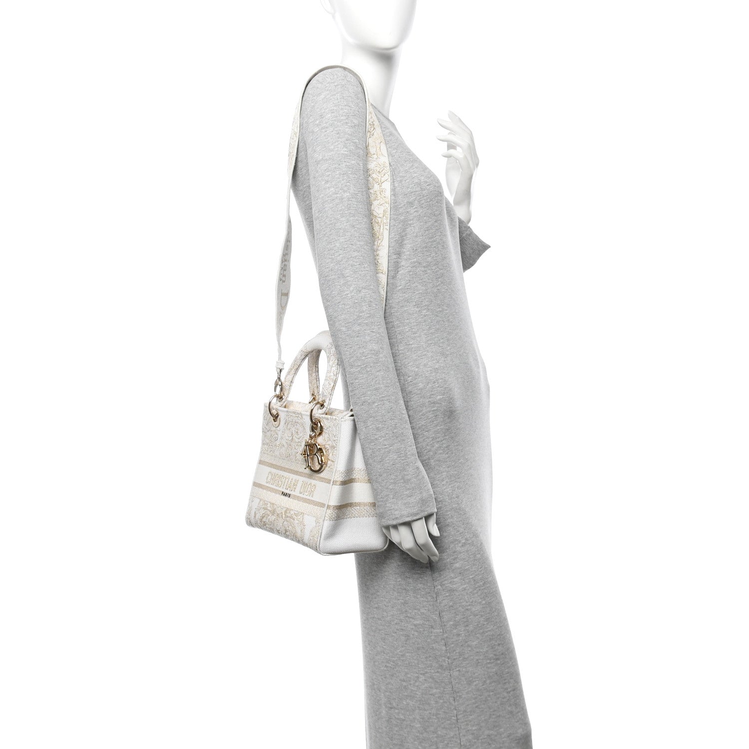Canvas Around The World Stella Embroidered Medium Lady D-Lite White Gold - Image 2
