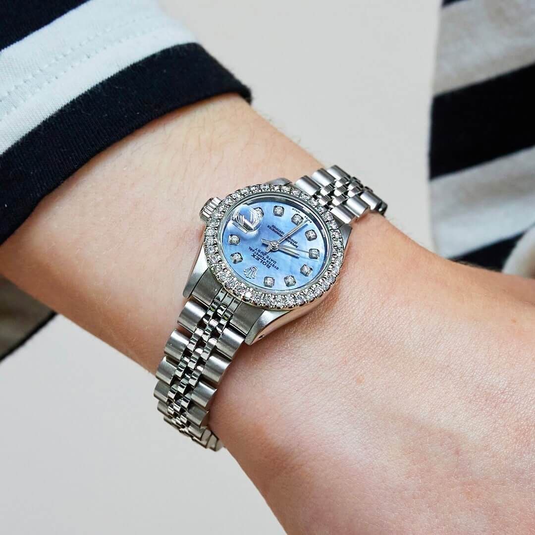 Rolex Datejust Custom Blue 69173 MOP Diamond Dial Bezel Jubilee Band 26mm Watch - Image 3