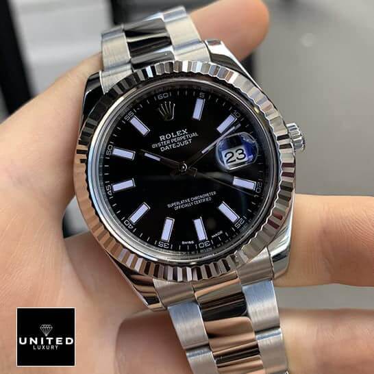 Rolex Datejust Automatic Black Dial 116334BKSO Top Replica 1:1 rolex datejust silver replica5 Rolex Datejust II Automatic Black Dial 116334BKSO Oyster Replica on his hands