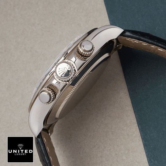 Rolex Daytona 116519 "White Roman Dial" First-Class Clone rolex daytona116519 replica rightside Rolex Daytona 116519 Stainless Steel Case Buttın & Crown Pusher Replica