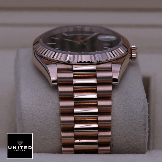 Rolex Day-Date 228235 "Chocolate Dial" Luxury Clone Quality rolex day date 40 228235 kw rose gold chocolate dial left man Rolex Day-Date 228235 Rose Gold Oyster Replica