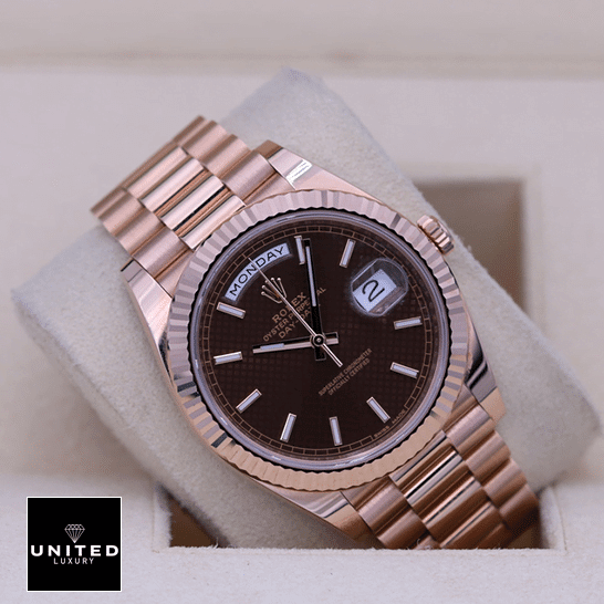 Rolex Day-Date 228235 "Chocolate Dial" Luxury Clone Quality rolex day date 40 228235 kw rose gold chocolate dial man Rolex Day-Date 228235 Black Dial Replica in the Rolex box