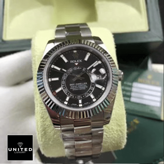 Rolex Sky-Dweller 326934 Black Dial Timepiece Ultra Fine Replica rolex sky Rolex Sky-Dweller Black Dial Fluted Bezel 326934 Replica