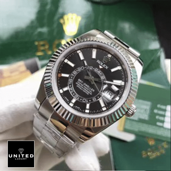 Rolex Sky-Dweller 326934 Black Dial Timepiece Ultra Fine Replica rolex sky dweller black dial 326934 oyster left man Rolex Sky-Dweller Black Dial 326934 Replica