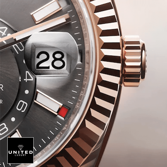 Rolex Sky-Dweller 326935-0007 Everose Fluted Bezel Replica & Fluted Crown Pusher