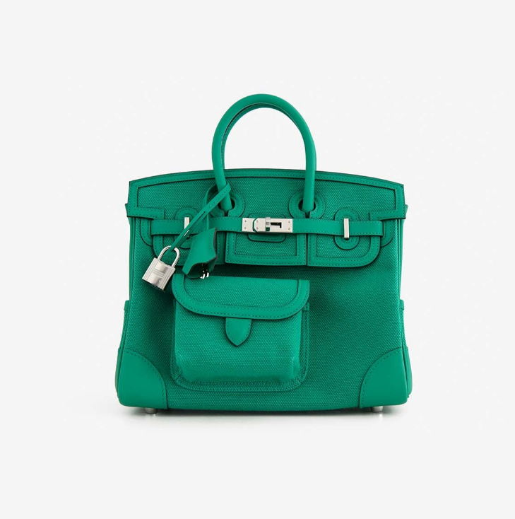 Hermes Birkin 25 Cargo in Vert Vertigo Goeland Canvas and Swift with Palladium Hardware