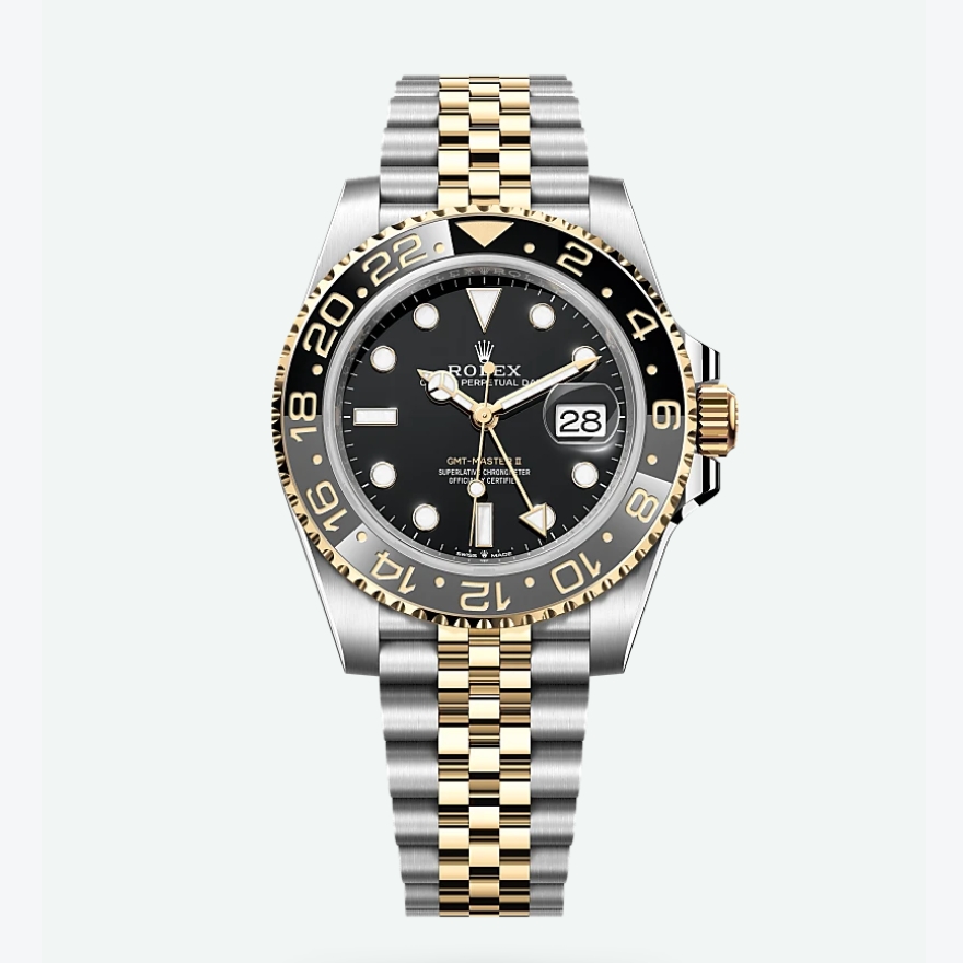 Rolex GMT Master II Yellow Gold Zombie Black Grey Bezel Steel Mens Watch 126713