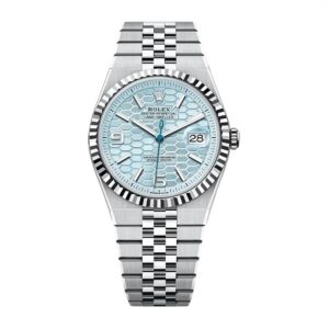 Rolex Land-Dweller 40 mm – Ref: 127336-0001 – Ice Blue Dial & Fluted Bezel, Platinum Jubilee Bracelet Watch