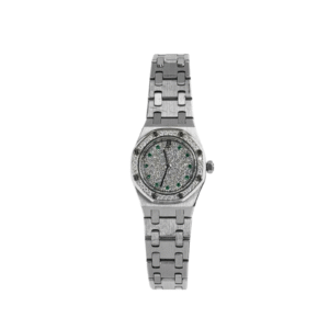 Audemars Piguet Royal Oak 67076BC 'Ladies' White Gold Diamond Emerald Set Dial Diamond Bezel Quartz