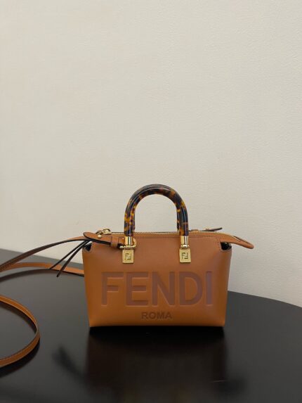 Fendi Caramel Mini ByTheWay Bag – Smooth Calfskin Elegance with Tortoiseshell Handle