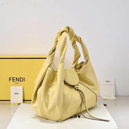 FENDI Spy Large Leather Shoulder Bag – Elegant Twist Handle, Signature Gold Hardware