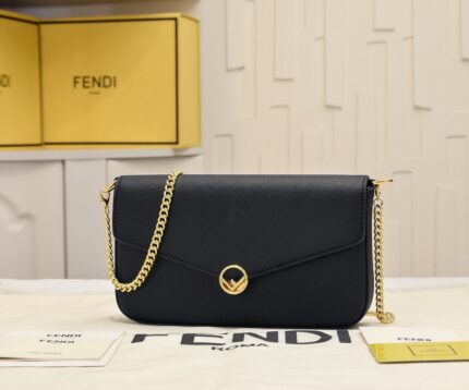 FENDI F005 Geometric Flap Mini Bag in Brown FF Leather