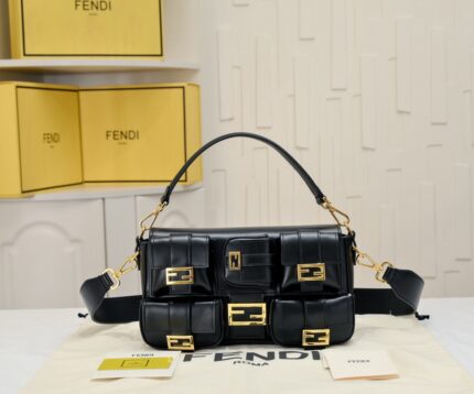 Fendi 68012 Baguette Multi-Pocket Handbag in Red Leather