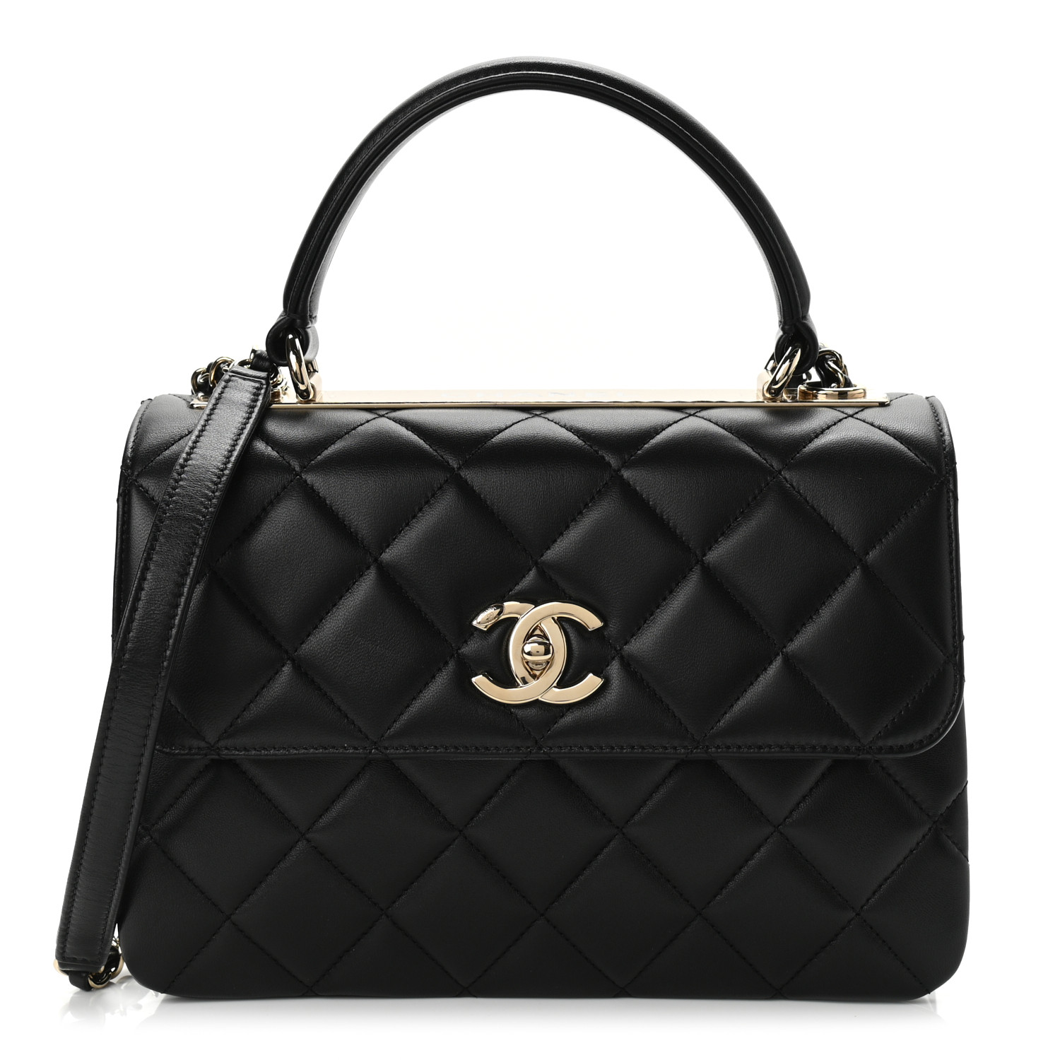E2198F17-AB75-2E7A-88F7-902133F0454E.jpg Lambskin Quilted Small Trendy CC Dual Handle Flap Bag Black