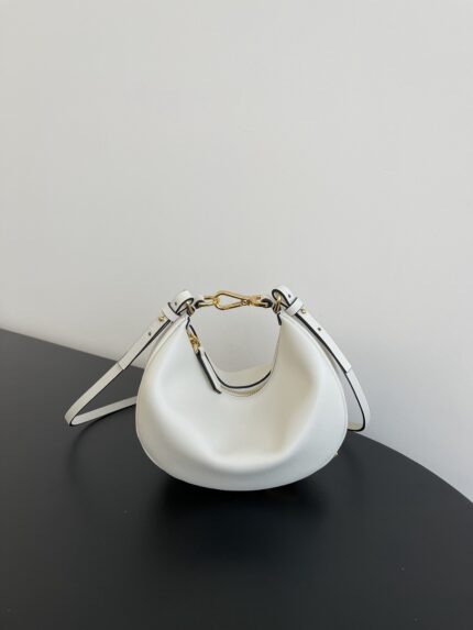 Fendi Praphy Shoulder Bag – Elegant Crescent Silhouette with Signature Gold Logo