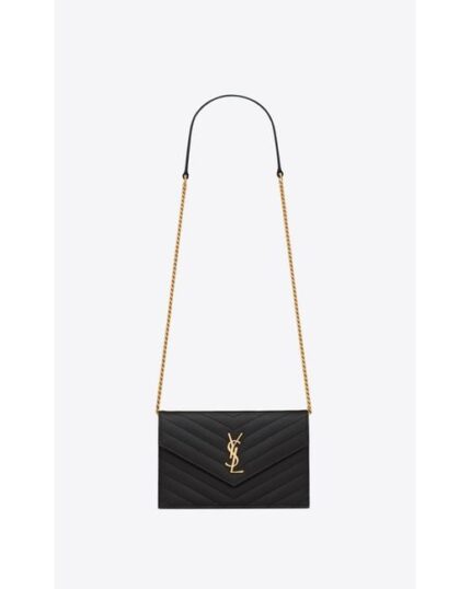 YSL Cassandre YSL Matelass Chain Wallet in Grain de Poudre Embossed Leather