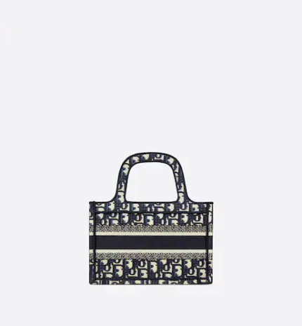 MINI DIOR BOOK TOTE Blue Dior Oblique Embroidery (22.5 x 15 x 6 cm)