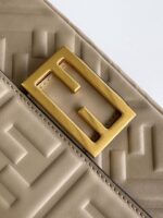 FENDI Baguette Mini Shoulder Bag – Textured Lambskin with FF Motif & Vintage Gold Hardware