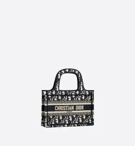 MINI DIOR BOOK TOTE Blue Dior Oblique Embroidery (22.5 x 15 x 6 cm)