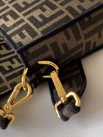 Fendi Baguette Medium Handbag – Elegant Canvas with FF Logo & Refined Black Satin Trim